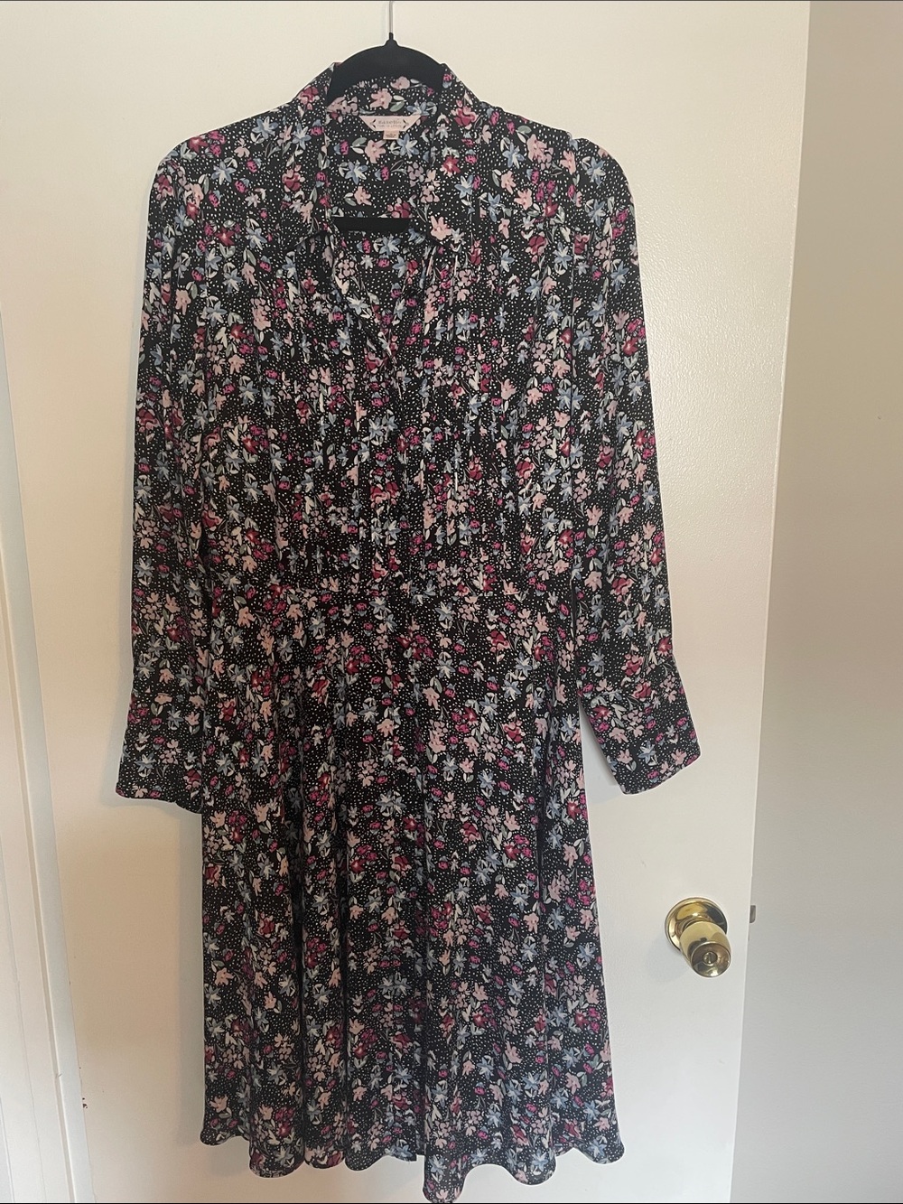 Nanette Lepore Black Floral Long Sleeve Midi Dress with Pink and Cream Blooms